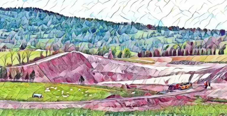 Vaches, église, et carrière de diatomite près de Murat (d'après photo Pline CC-BY-SA) Vaches, église, et carrière de diatomite près de Murat