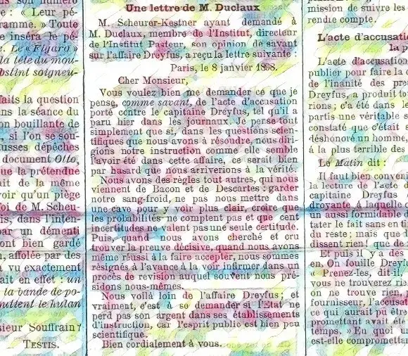 Article paru à la une du journal Le Siècle le 10 janvier 1898 (d'après archives BNF) Article paru à la une du journal Le Siècle le 10 janvier 1898 (d'après archives BNF)