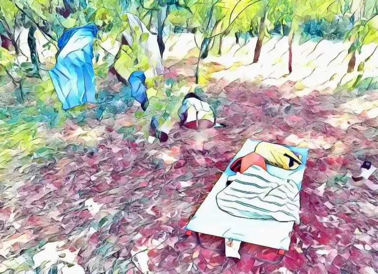 Bivouac sur un lit de camp dans la forêt (Lot). Bivouac sur un lit de camp dans la forêt (Lot)