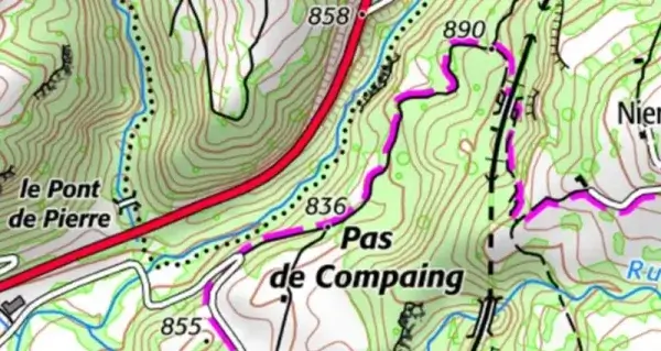 La Via Arverna sur la carte IGN, près de Thiézac La Via Arverna sur la carte IGN, près de Thiézac