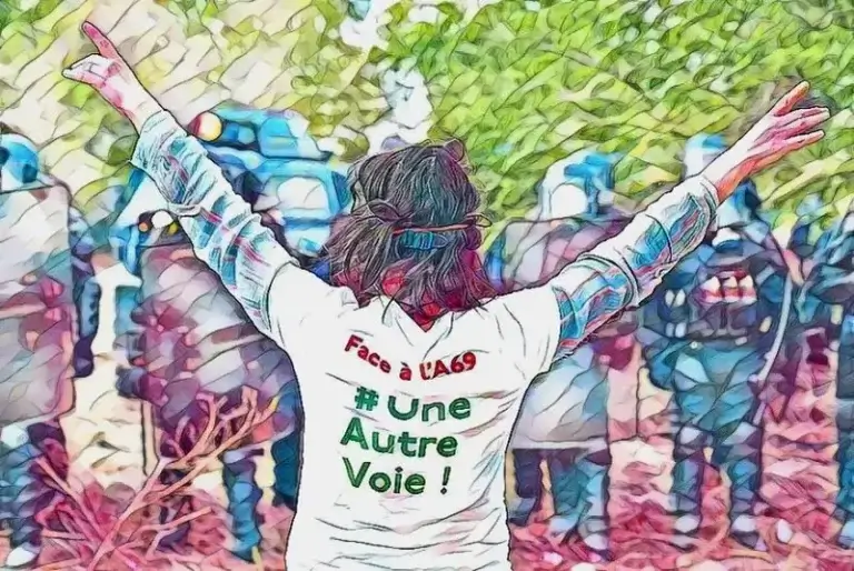 La voie est libre. Militant du collectif La voie est libre faisant face aux forces de l'ordre